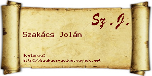 Szakács Jolán névjegykártya