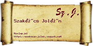 Szakács Jolán névjegykártya